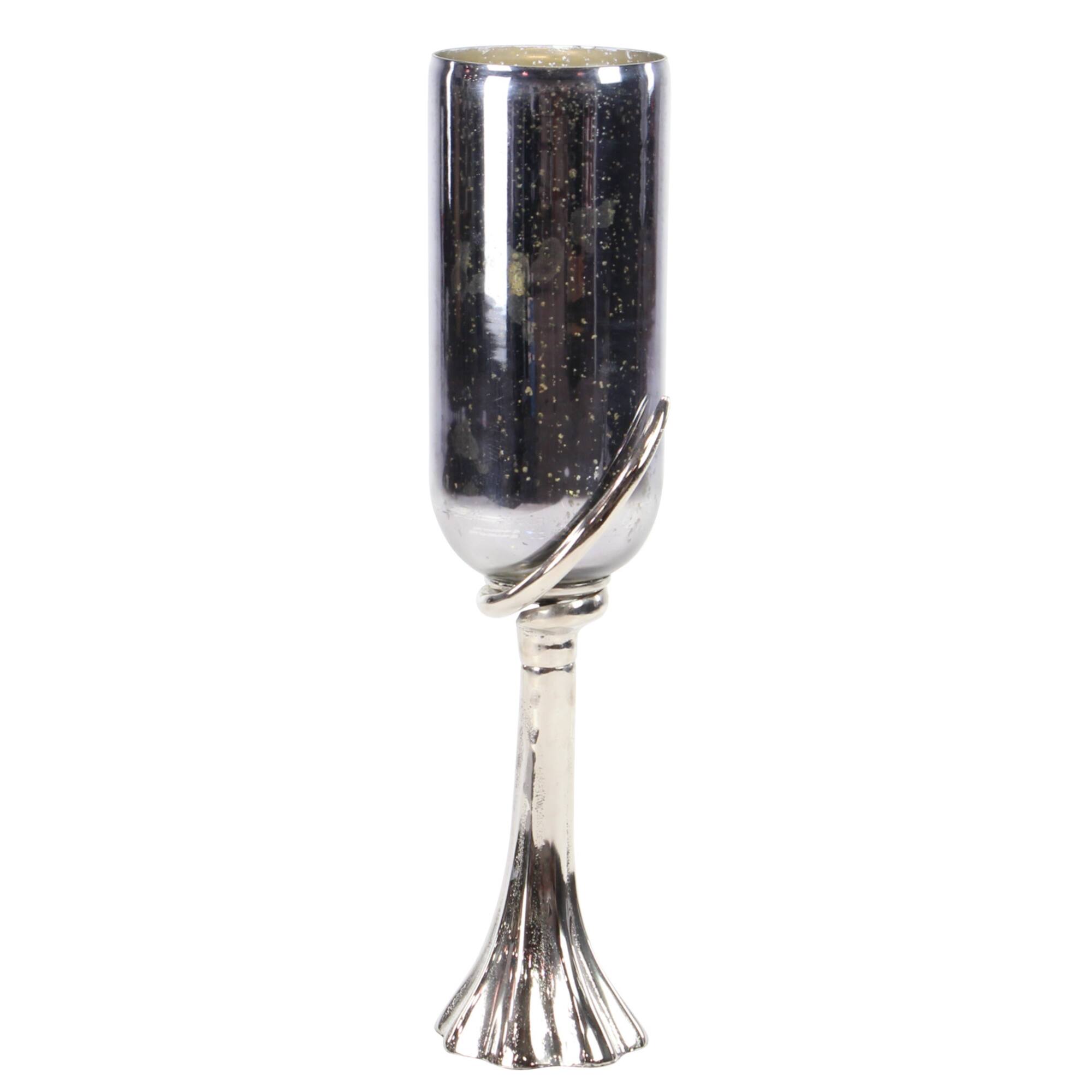 26" Black Glass & Aluminum Modern Candlestick Holder